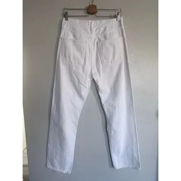 AGOLDE white distressed '90s Ripped mid rise relaxed straight leg denim jeans - Picture 4 of 12